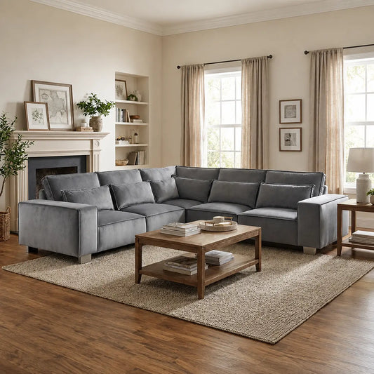 Sloane Luxury Large Double Corner Grey Sofa Plush Velvet