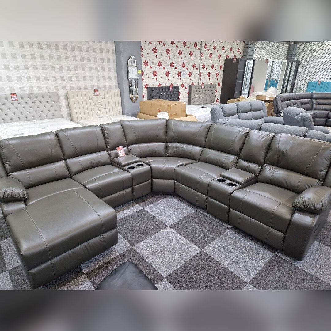 Madrid Leather Recliner Corner Sofa Grey