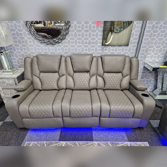 MNS Orlando Electric Recliners 3+2 Seater Leather Sofa (Black, Grey) /LED LIGHTS/WIRELESS CHARGER