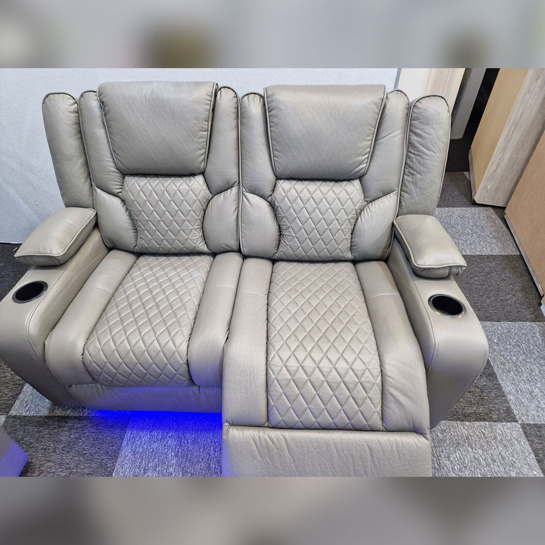 MNS Orlando Electric Recliners 3+2 Seater Leather Sofa (Black, Grey) /LED LIGHTS/WIRELESS CHARGER