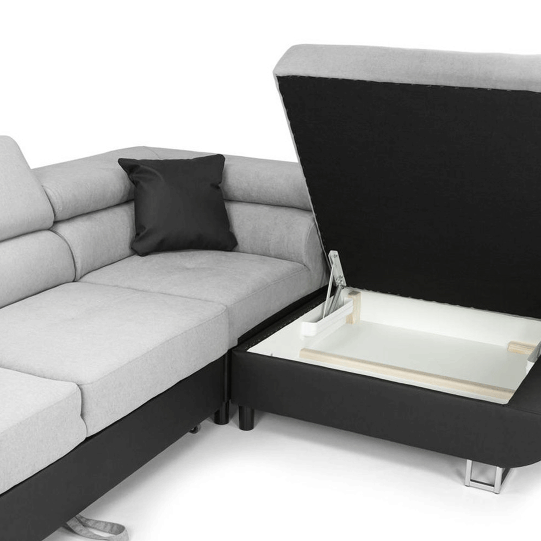 Anton Sofabed Corner Sofa Bed With Storage Box Grey-Black - Envogue Furniture