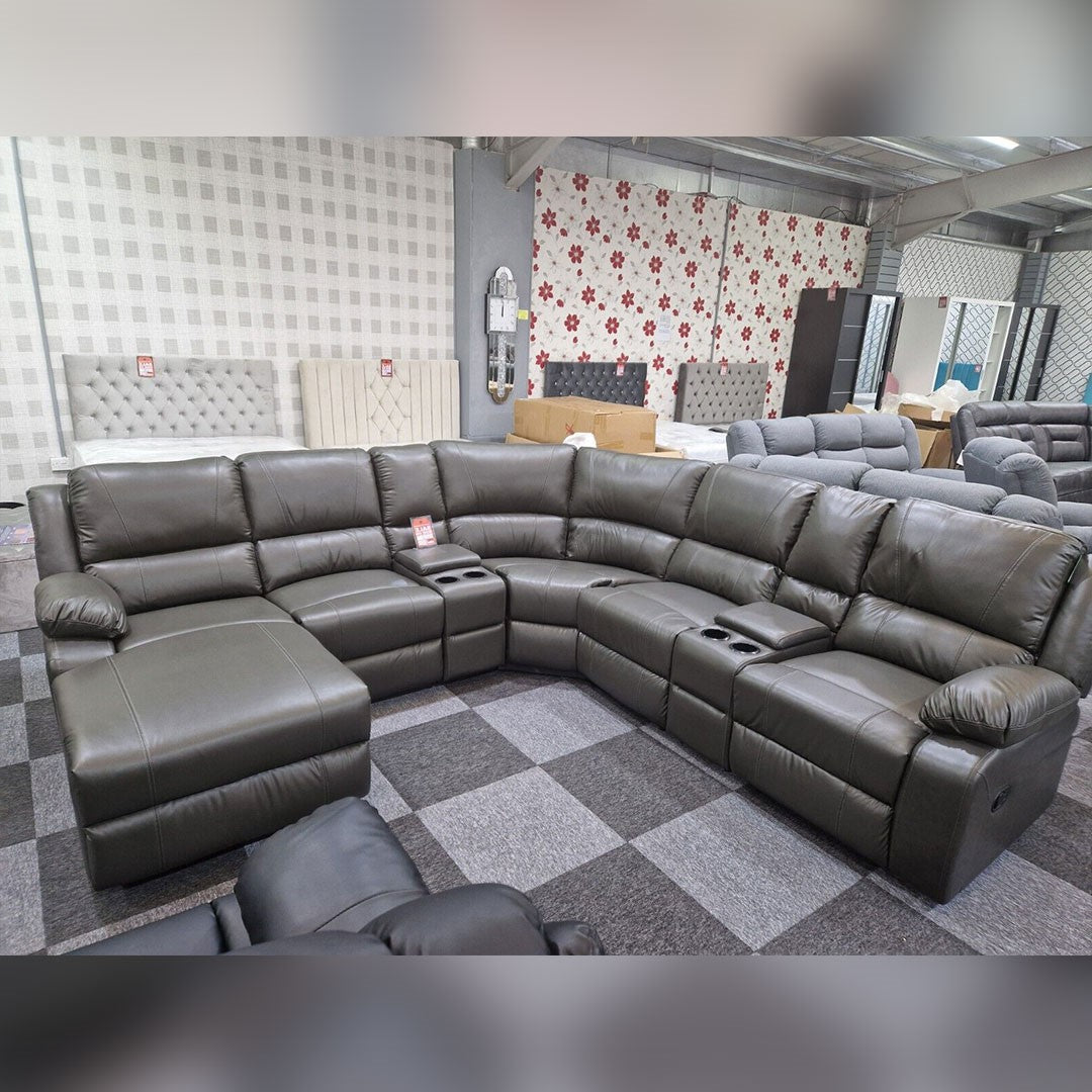Madrid Leather Recliner Corner Sofa Grey