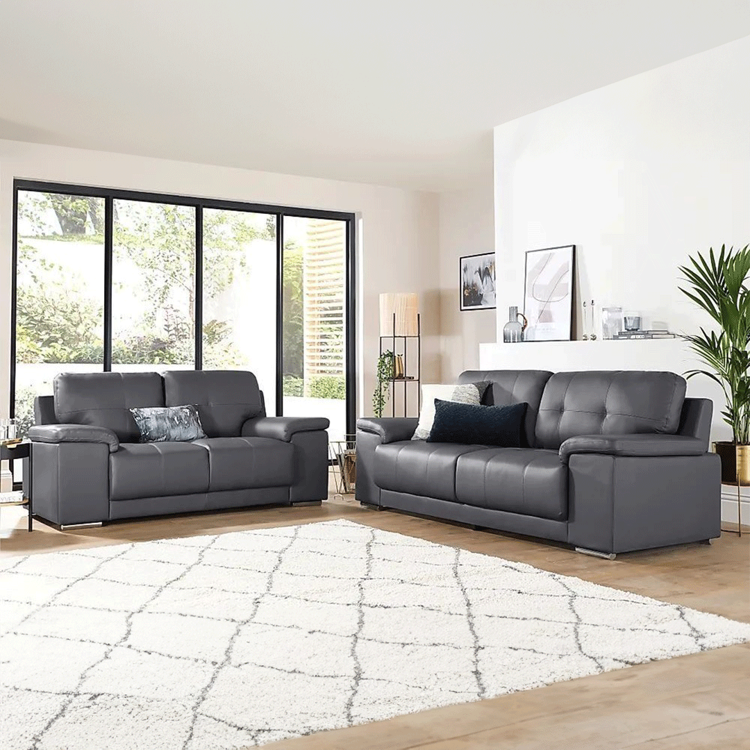 Kansas Leather Sofa Grey - Envogue Furniture