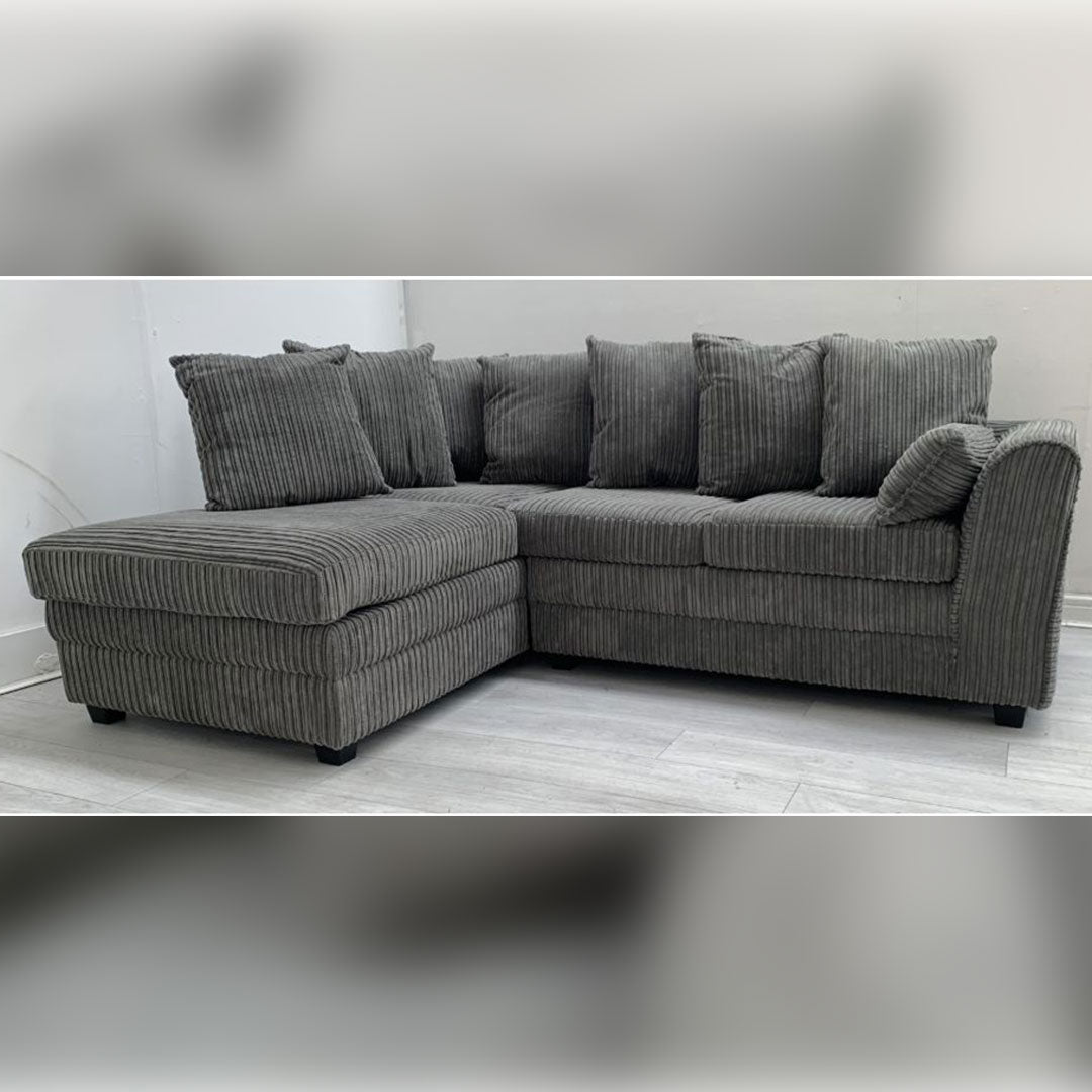 Dylan Jumbo Cord Corner Sofa Grey - Envogue Furniture