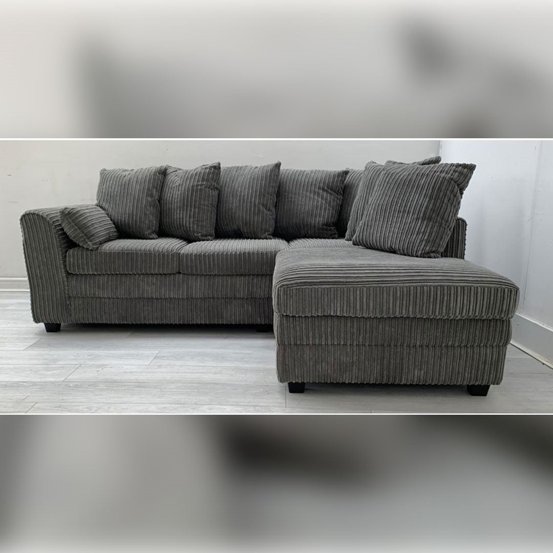 Dylan Jumbo Cord Corner Sofa Grey - Envogue Furniture