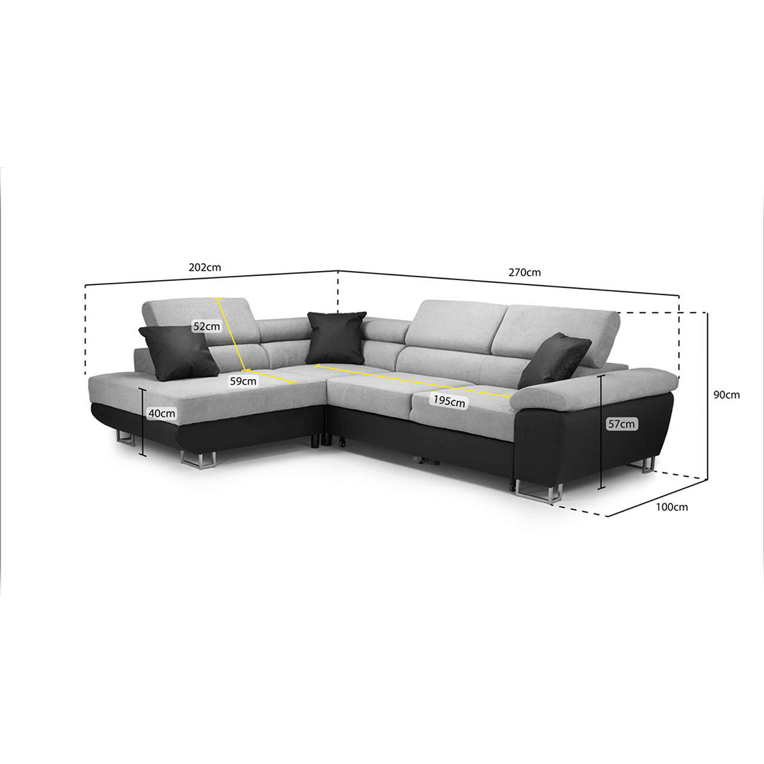 Anton Sofabed Corner Sofa Bed With Storage Box Grey-Black - Envogue Furniture