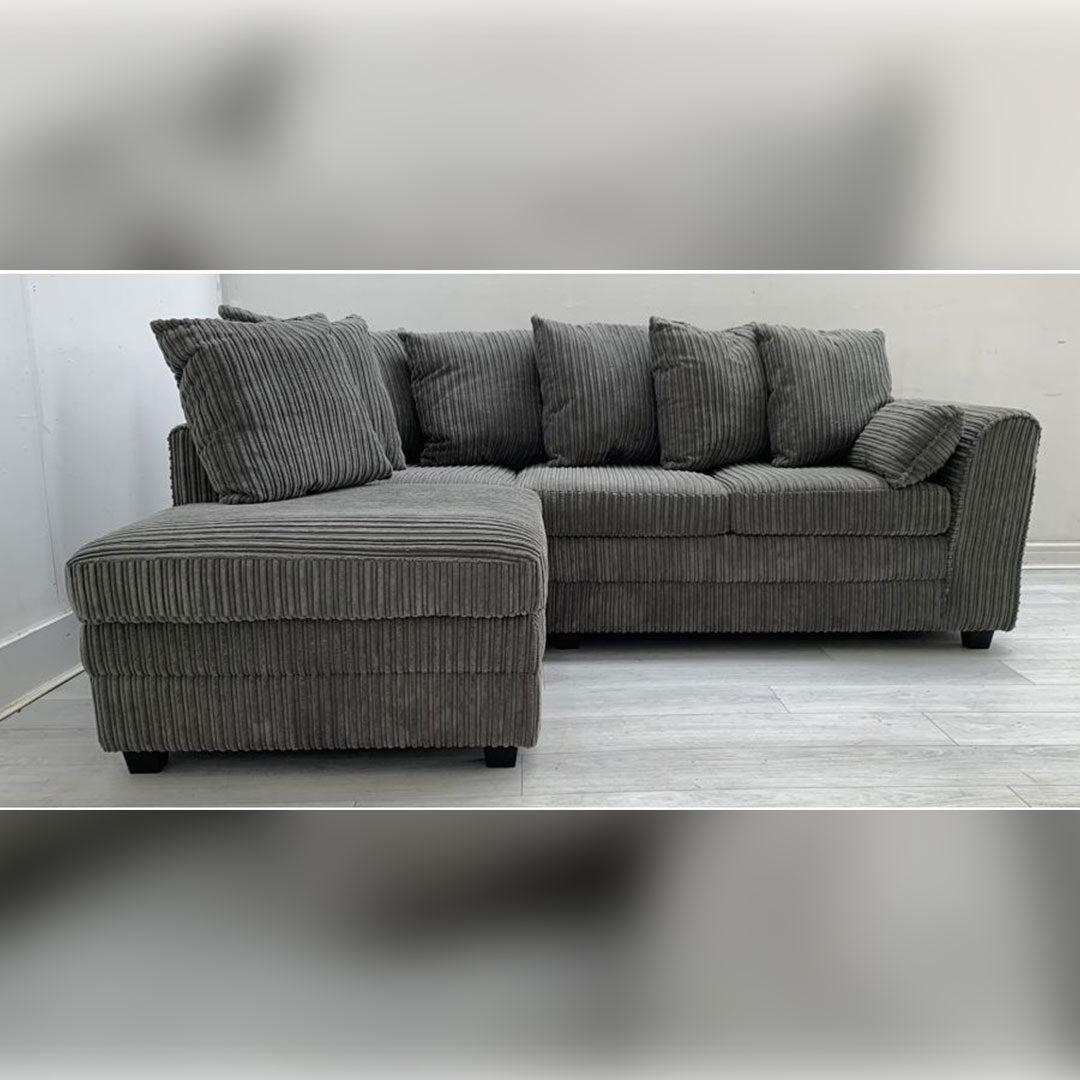 Dylan Jumbo Cord Corner Sofa Grey - Envogue Furniture