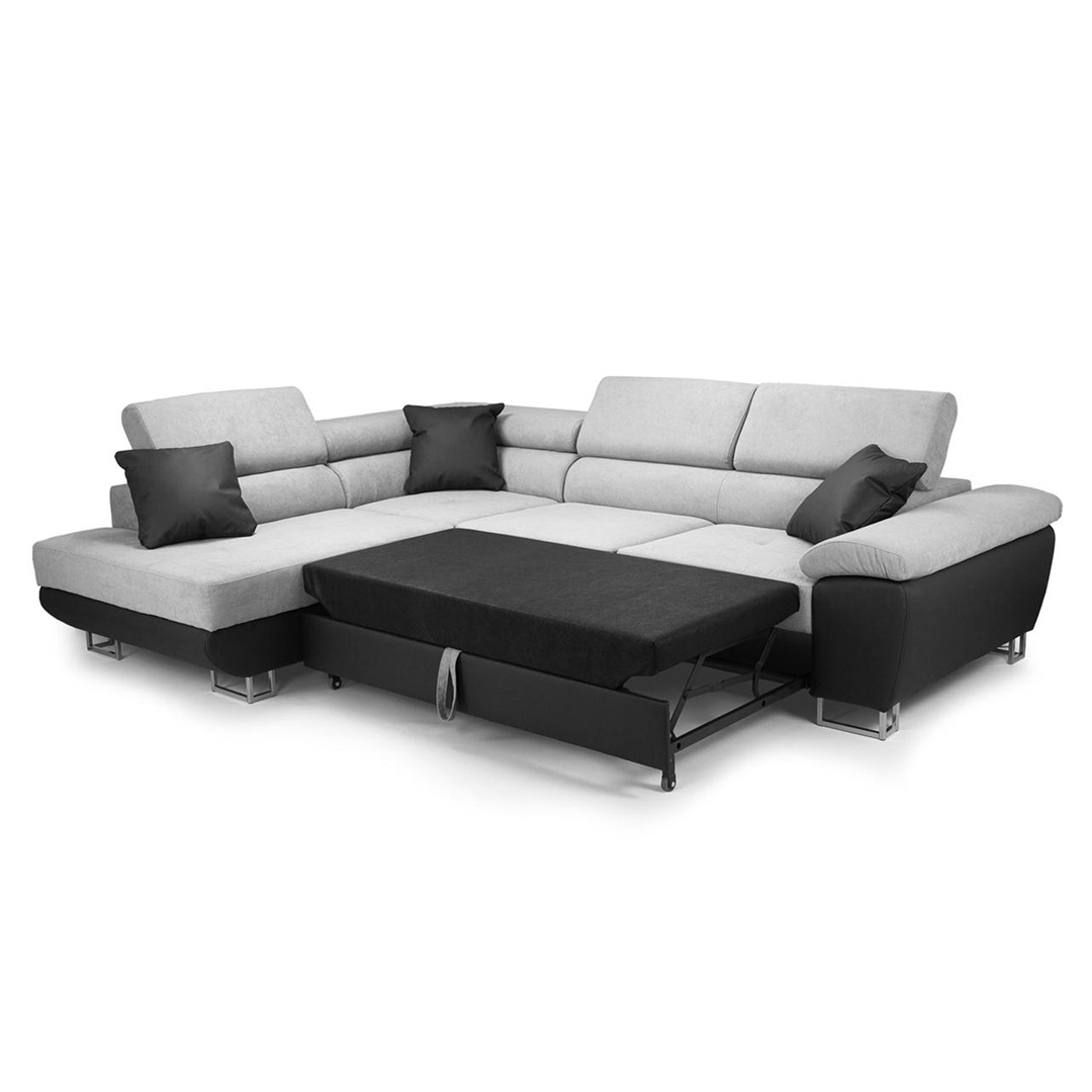 Anton Sofabed Corner Sofa Bed With Storage Box Grey-Black - Envogue Furniture