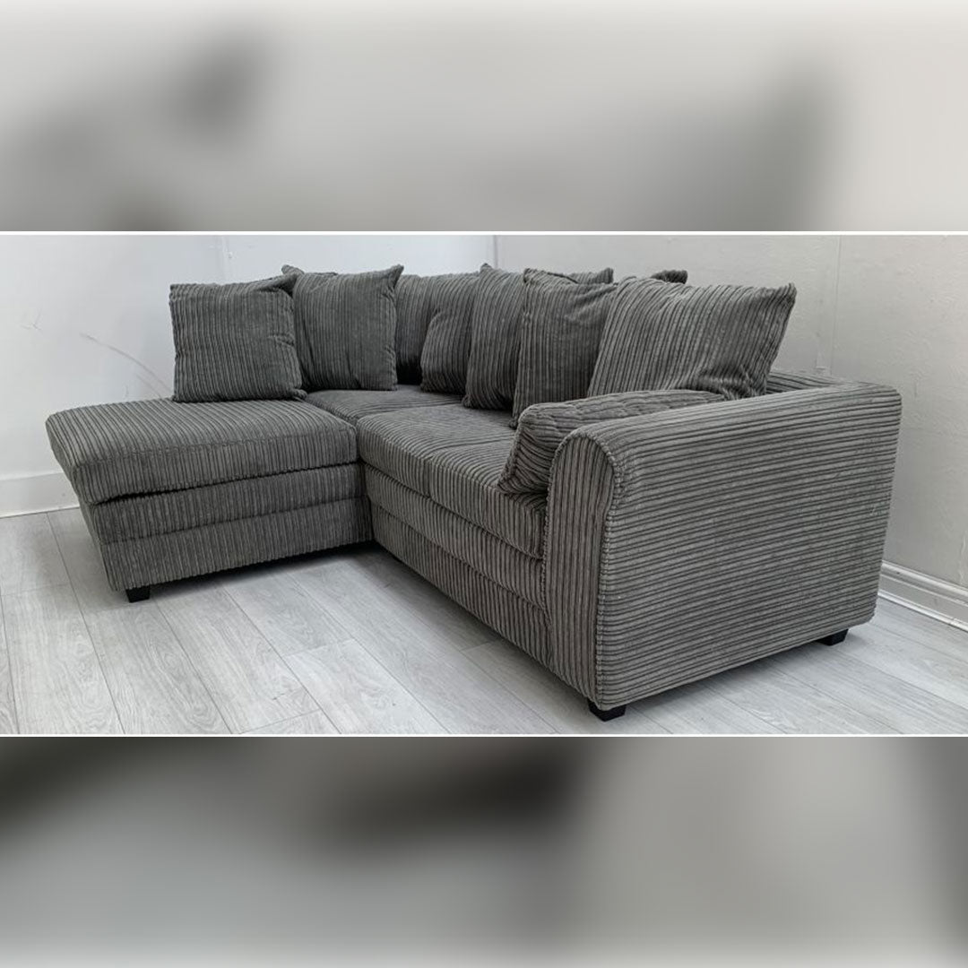 Dylan Jumbo Cord Corner Sofa Grey - Envogue Furniture