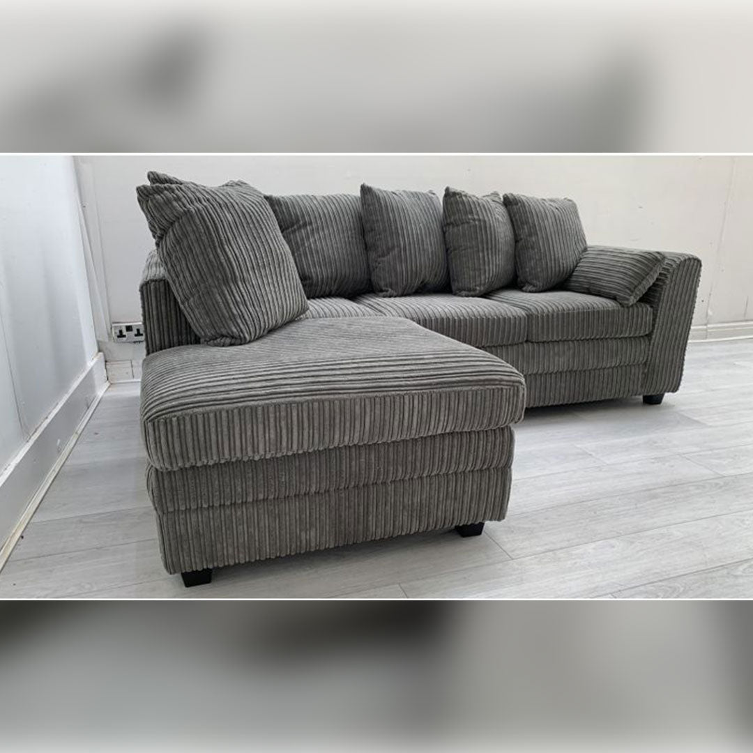 Dylan Jumbo Cord Corner Sofa Grey - Envogue Furniture