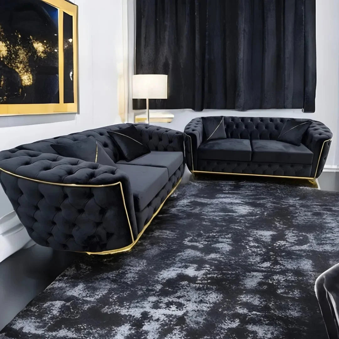 Toronto Chesterfield Sofa 3+2 Black & Gold - MNS (MY NEW SOFA) LTD