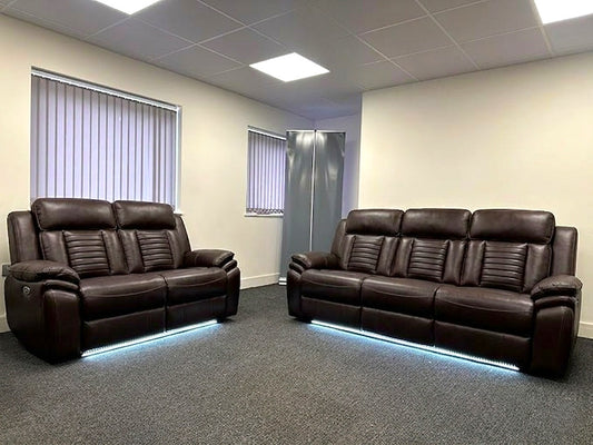 Sevilla 3+2 Leather Electric Recliner Sofa USB Type-C LED Cupholders Wireless