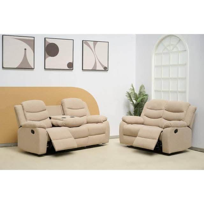 MNS Roma Fabric Reclining Sofa, Grey Fabric, 3+2 Seater with Cup Holders
