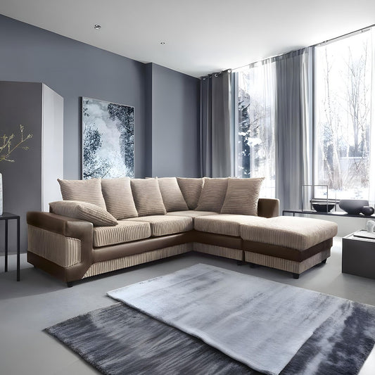 Amazing Sofas NEW LARGE DINO CORNER SOFA JUMBO CORD BEIGE BROWN  LEFT OR RIGHT 