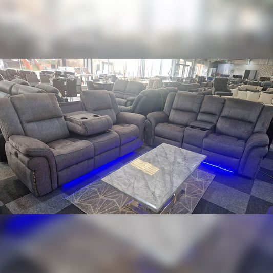 Berlin 3+2 Electric Recliner Sofa Set in Grey Micro Fabric