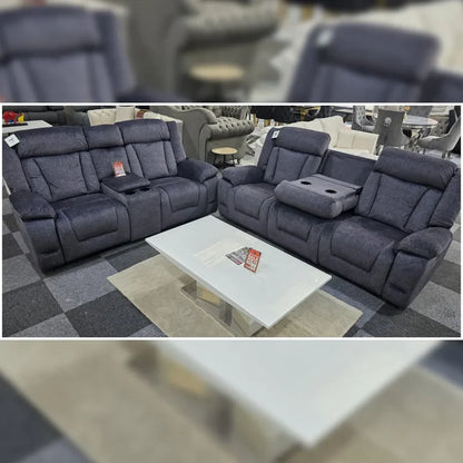 Beunis Aire 3 + 2 Plush Velvet Charcoal Dark Grey Manual Recliner Sofa Set.