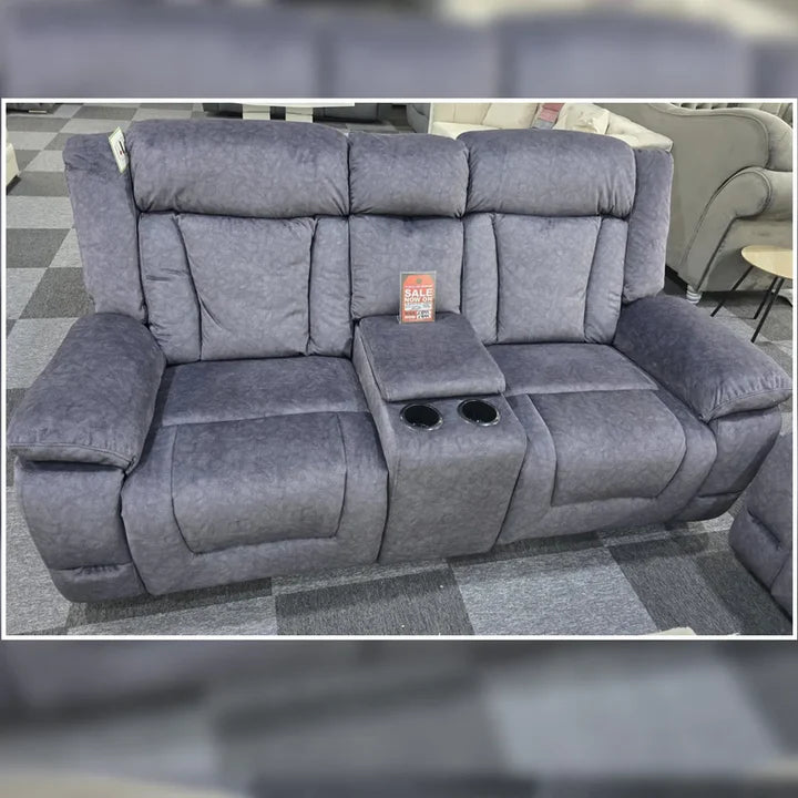 Beunis Aire 3 + 2 Plush Velvet Charcoal Dark Grey Manual Recliner Sofa Set.
