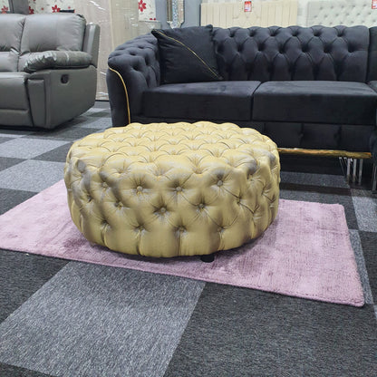 Chesterfield Style Round Golden Footstool - MNS (MY NEW SOFA) LTD