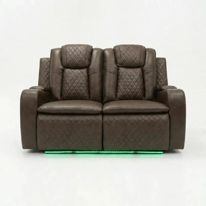 Colorado grey leather electric recliner sofa set with LED lights and wireless charging