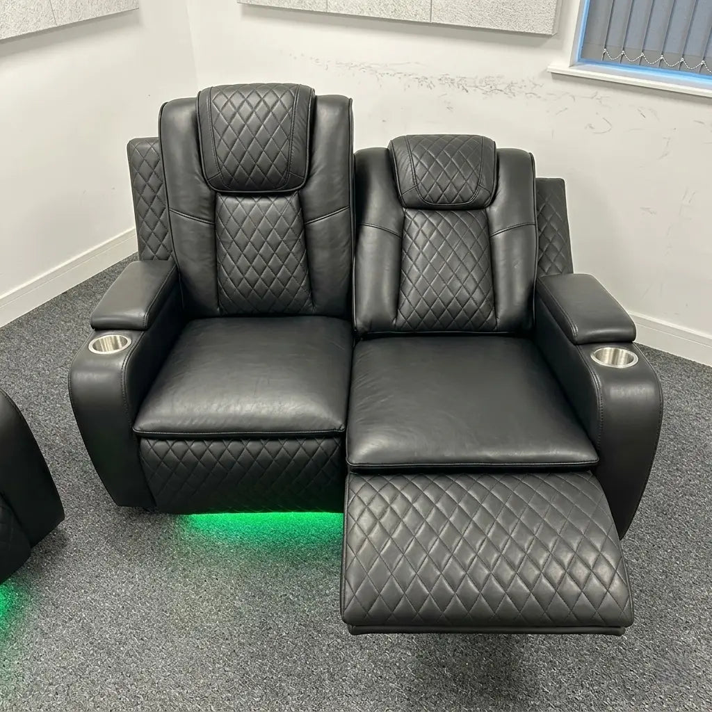 Colorado grey leather electric recliner sofa set with LED lights and wireless charging