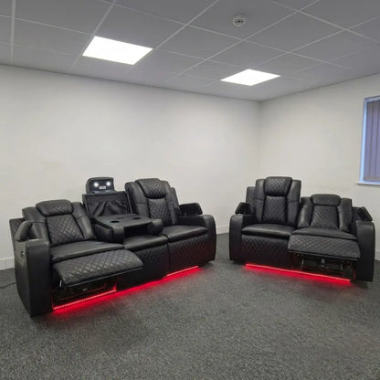 Colorado grey leather electric recliner sofa set with LED lights and wireless charging