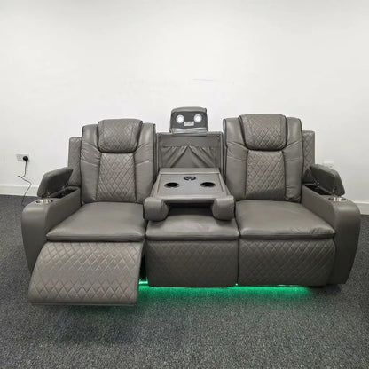 Colorado grey leather electric recliner sofa set with LED lights and wireless charging