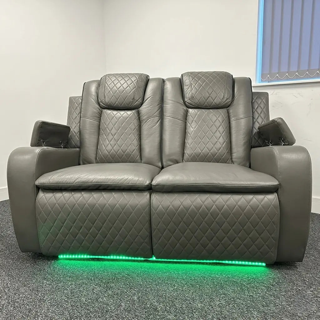 Colorado grey leather electric recliner sofa set with LED lights and wireless charging