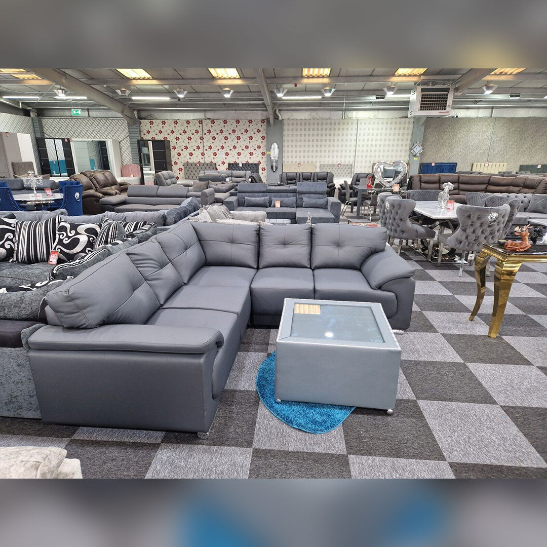 Kansas Leather Corner Sofa Grey