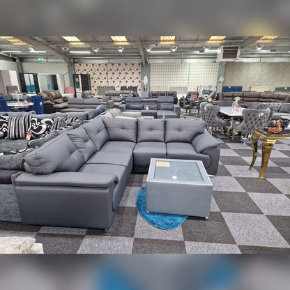 Kansas Leather Corner Sofa Grey