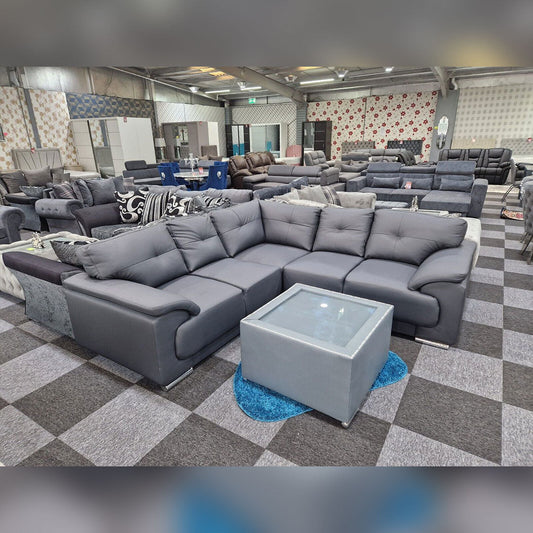 Kansas Leather Corner Sofa Grey