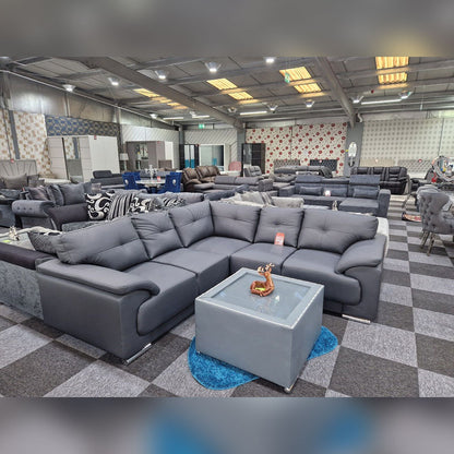 Kansas Leather Corner Sofa Grey