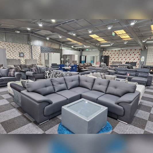 Kansas Leather Corner Sofa Grey
