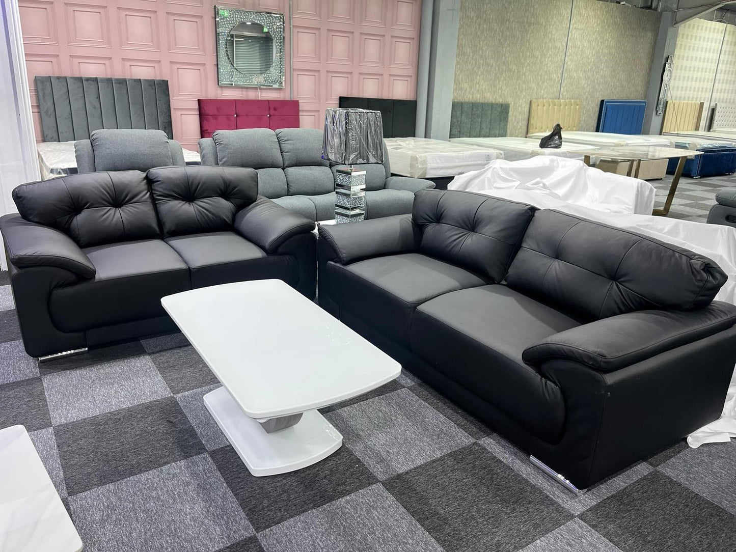 Kansas Leather Sofa Black 3+2 Seater