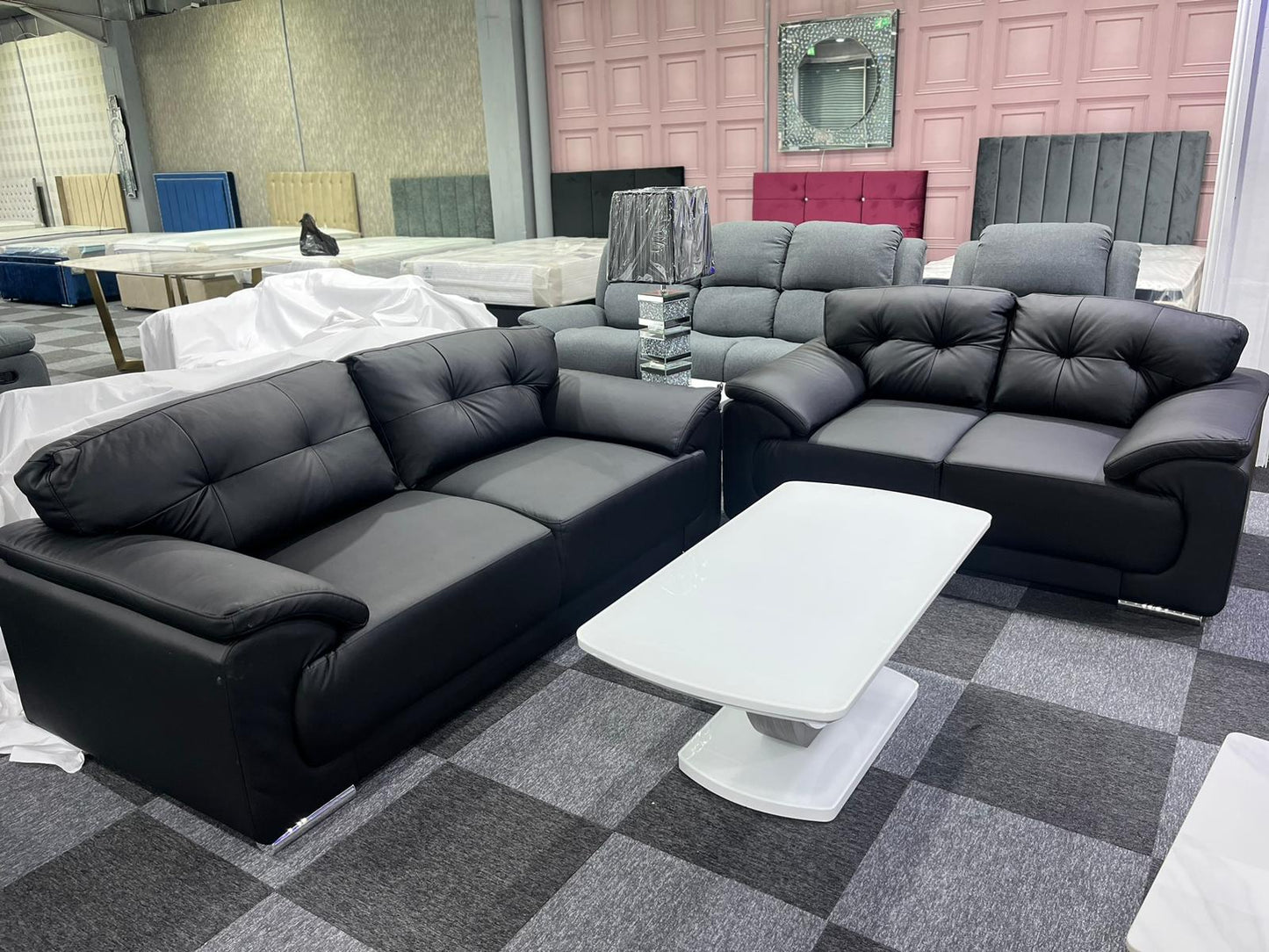 Kansas Leather Sofa Black 3+2 Seater