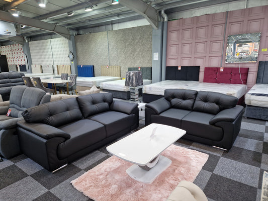 Kansas Leather Sofa Black 3+2 Seater