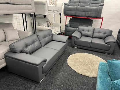 Kansas Leather Sofa Grey 3+2 Seater