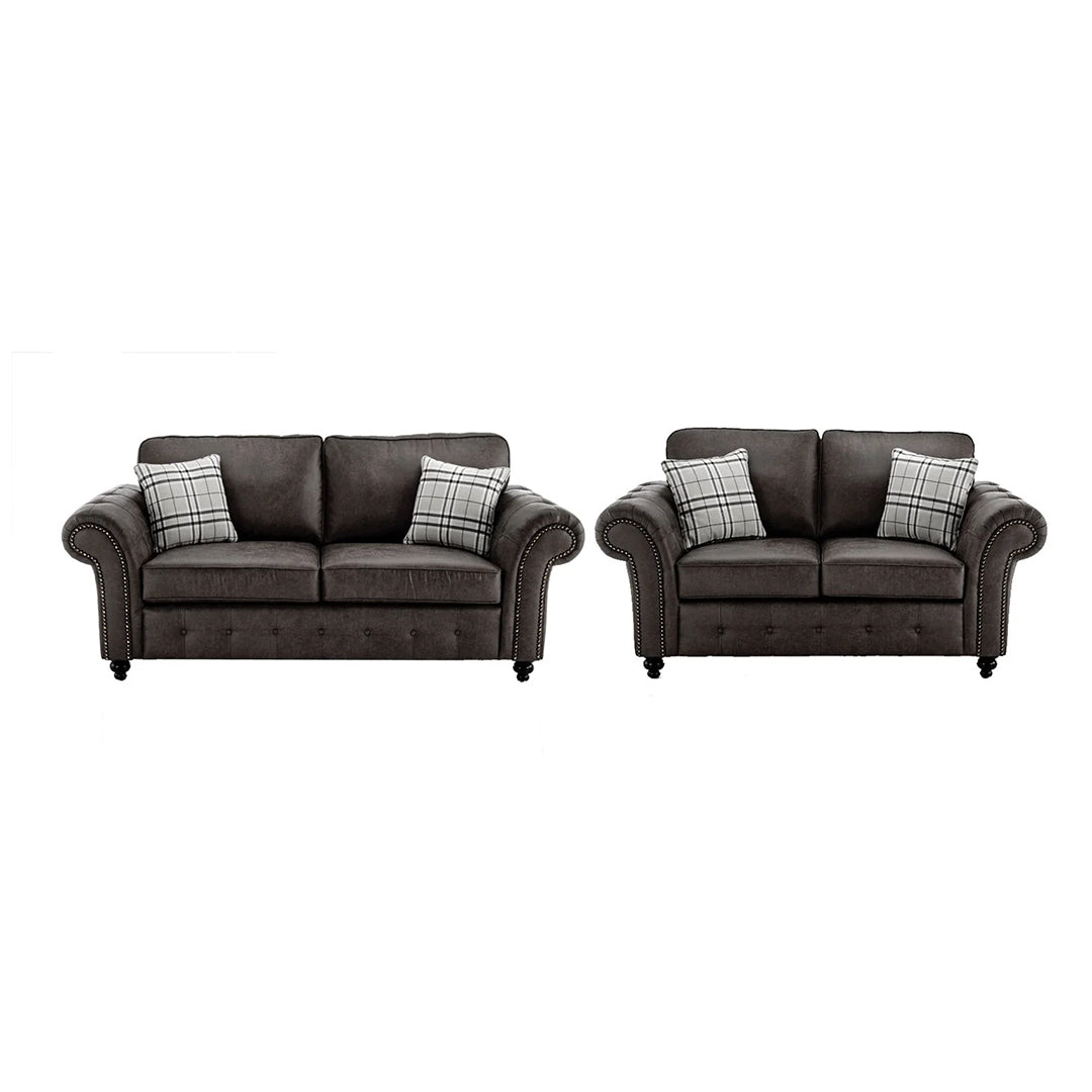 Oakland Leather Sofa 3+2 Seater Grey