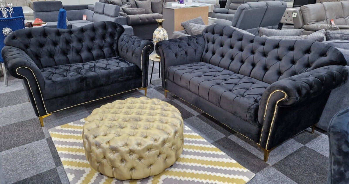 Elegance Chesterfield Sofa 3+2 Black - MNS (MY NEW SOFA) LTD