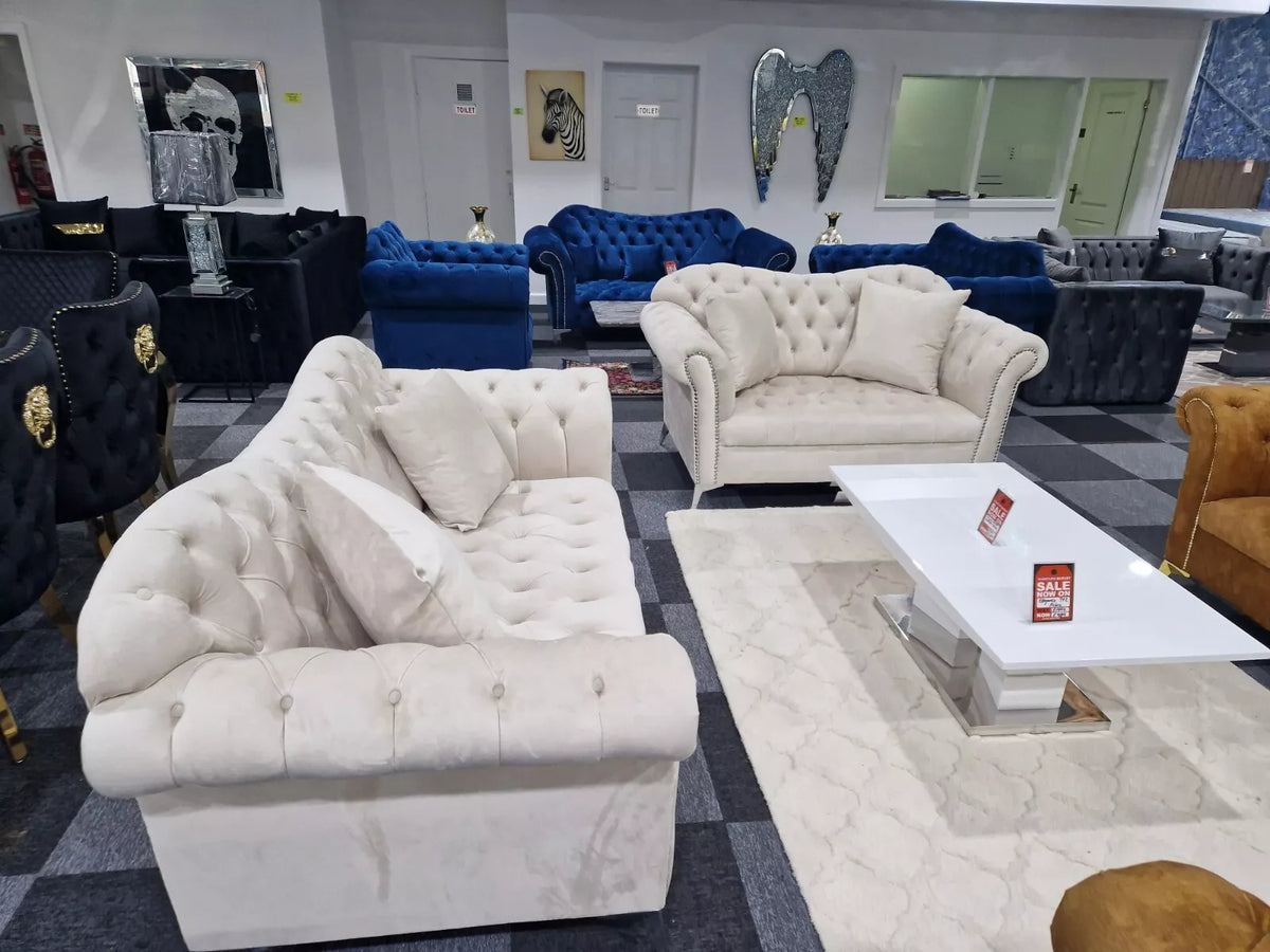 Elegance Chesterfield Sofa 3+2 Cream - MNS (MY NEW SOFA) LTD