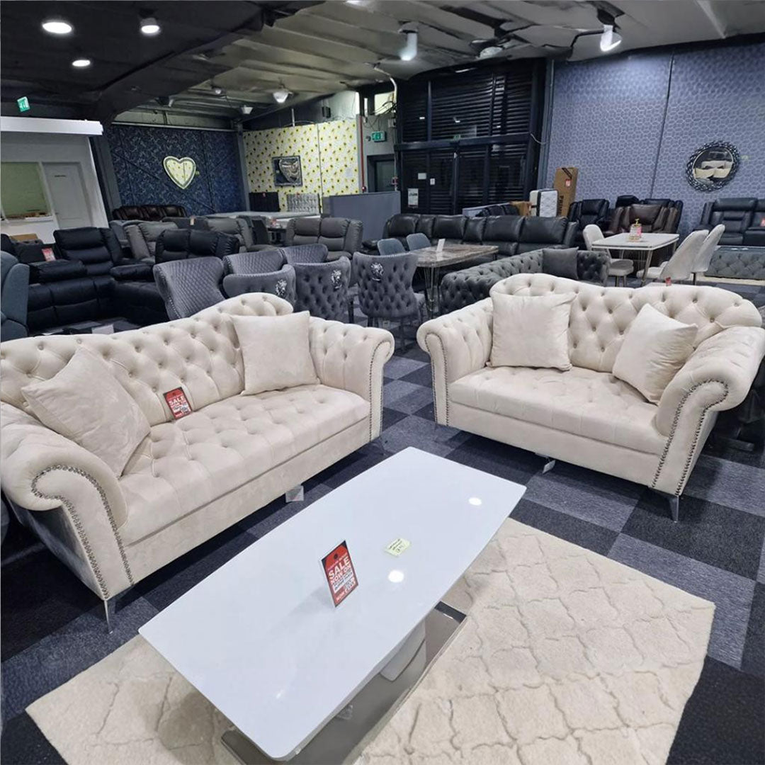 Elegance Chesterfield Sofa 3+2 Cream - MNS (MY NEW SOFA) LTD