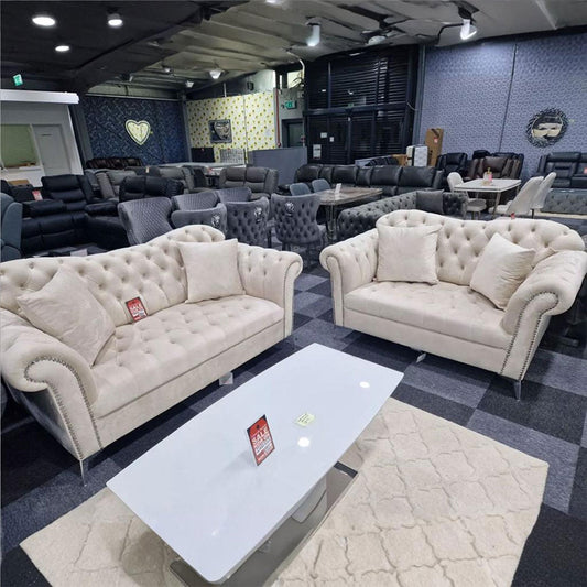 Elegance Chesterfield Sofa 3+2 Cream - MNS (MY NEW SOFA) LTD