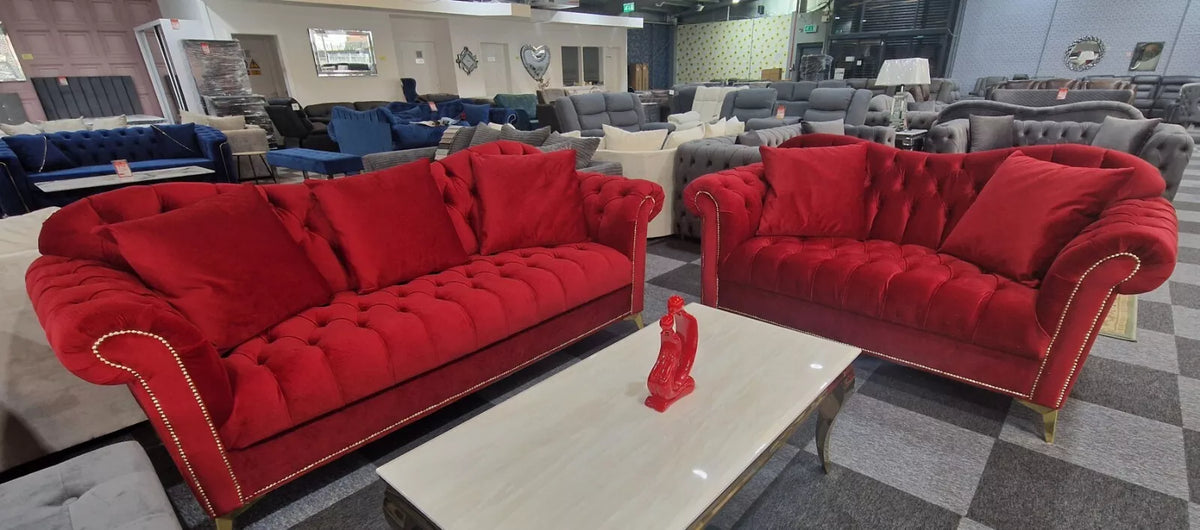 Elegance Chesterfield Sofa 3+2 Red - MNS (MY NEW SOFA) LTD