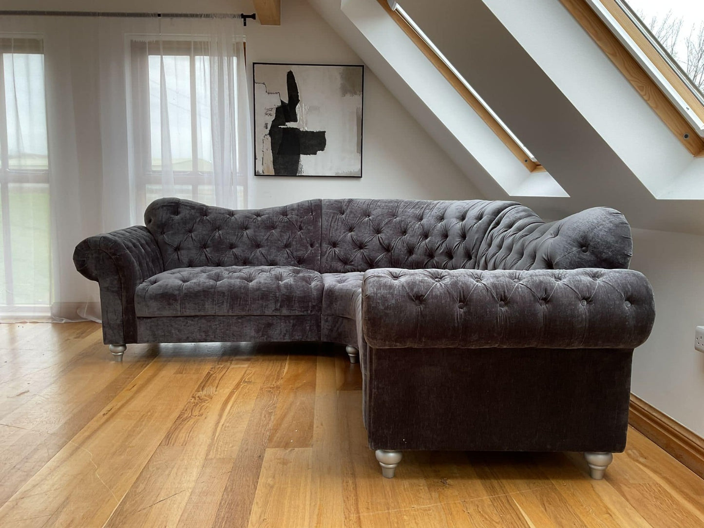 Elegance Chesterfield High Back Corner Grey Sofa