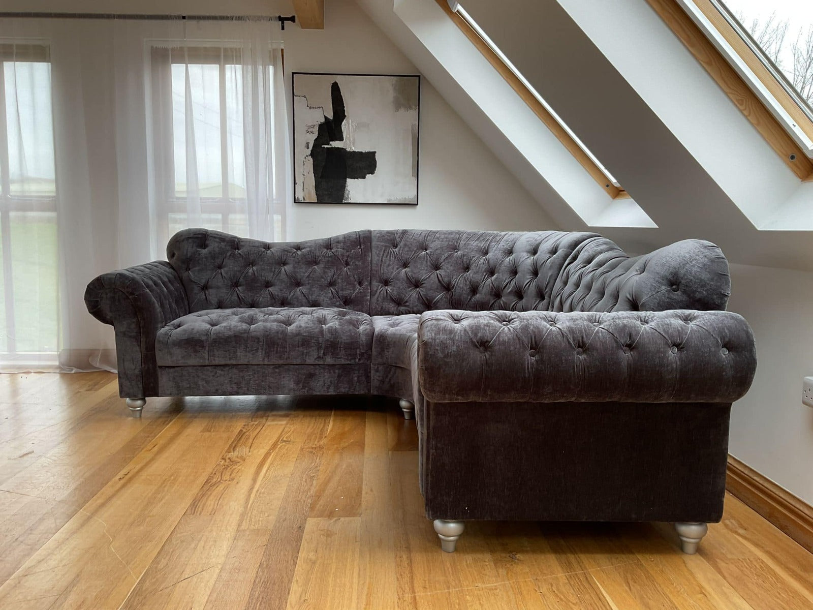 Elegance Chesterfield High Back Corner Grey Sofa