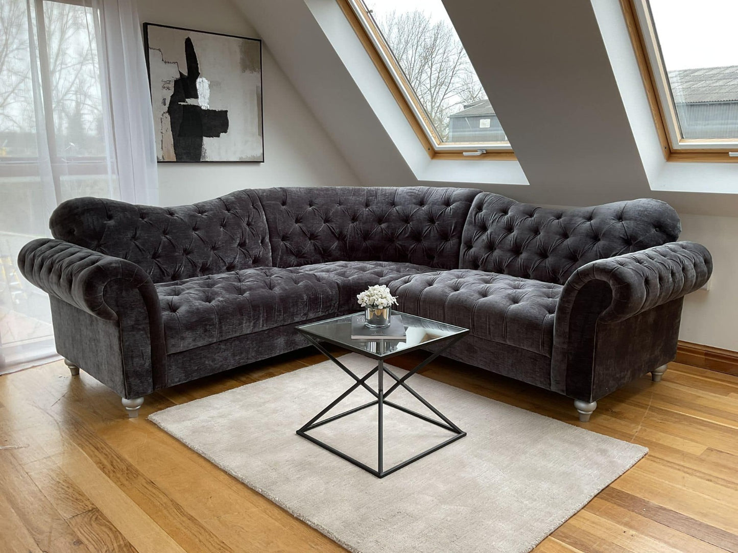 Elegance Chesterfield High Back Corner Grey Sofa