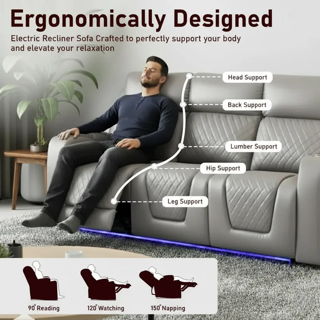 Florida Music Electric Recliners 3+2 Seater Leather Sofa Black