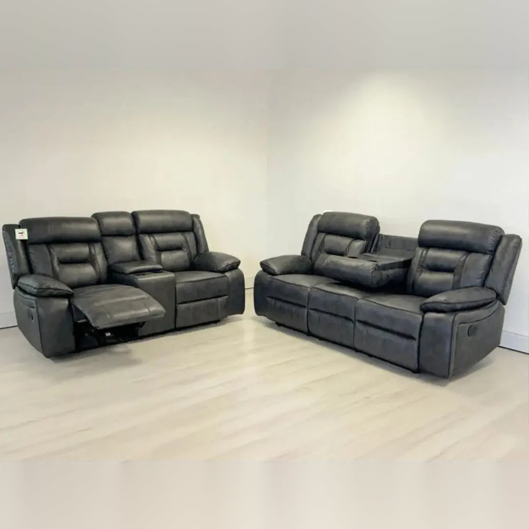 Nova Electric Recliner Leather Sofa - 3+2 Seater With Dual Power Recliners, Console & Cup Holders – Modern Style