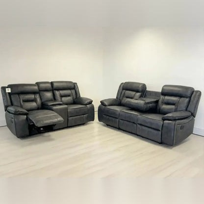 Nova Electric Recliner Leather Sofa - 3+2 Seater With Dual Power Recliners, Console & Cup Holders – Modern Style