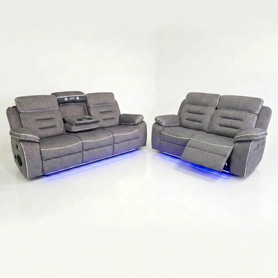 Hafsa Music 3+2 Grey OTE Fabric E/ R Sofa Set , USB, LED, Bluetooth.
