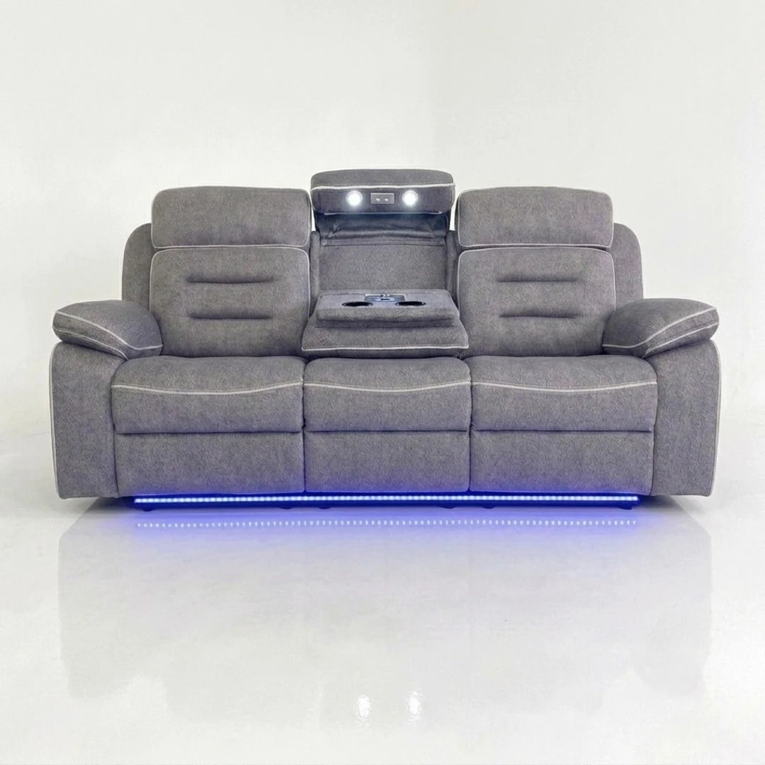 Hafsa Music 3+2 Grey OTE Fabric E/ R Sofa Set , USB, LED, Bluetooth.